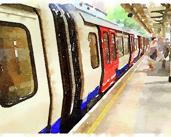 599x480 Watercolor Painting Of A London Underground Train At A Station