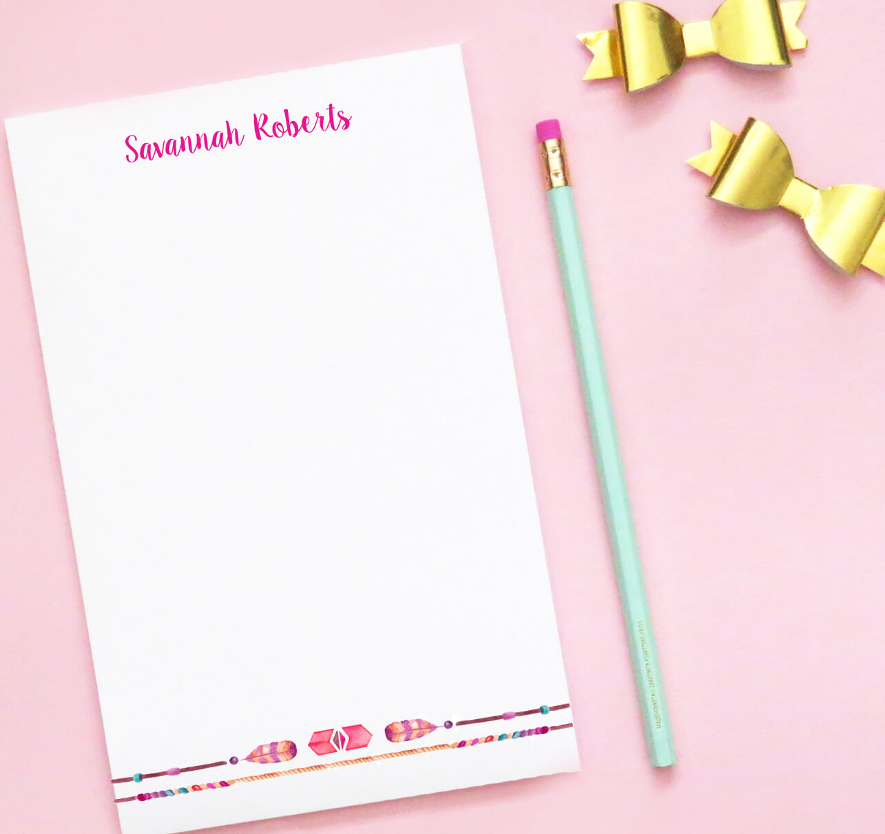 1285x1212 Personalized Bohemian Rustic Stationery, Watercolor Arrow Notepad