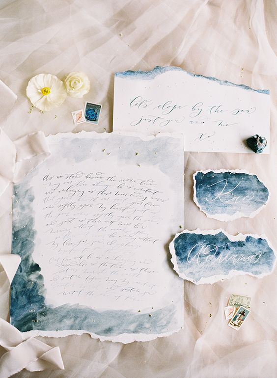 564x770 Picture Of Airy Blue And Grey Watercolor Wedding Stationery With A