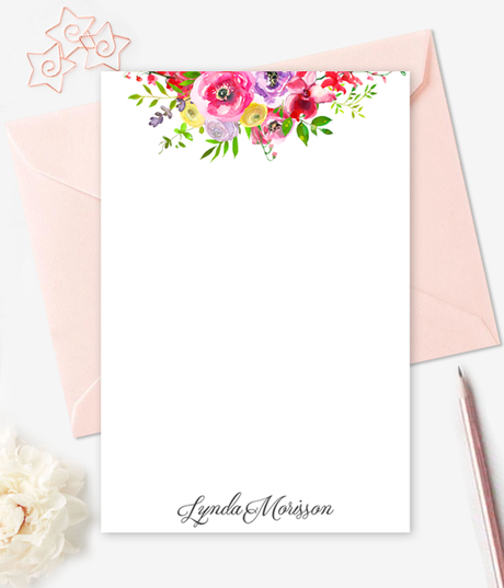460x537 Watercolor Floral Note Cards Personalized Stationery