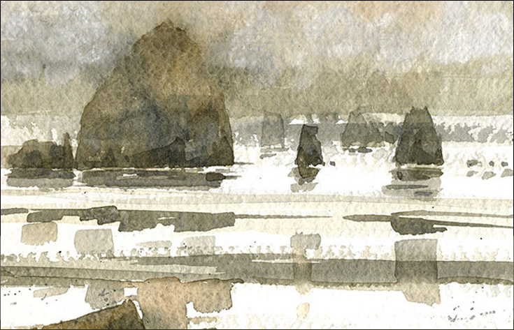 735x473 Iain Stewart Awsnws Cannon Beach Watercolor Step By Step