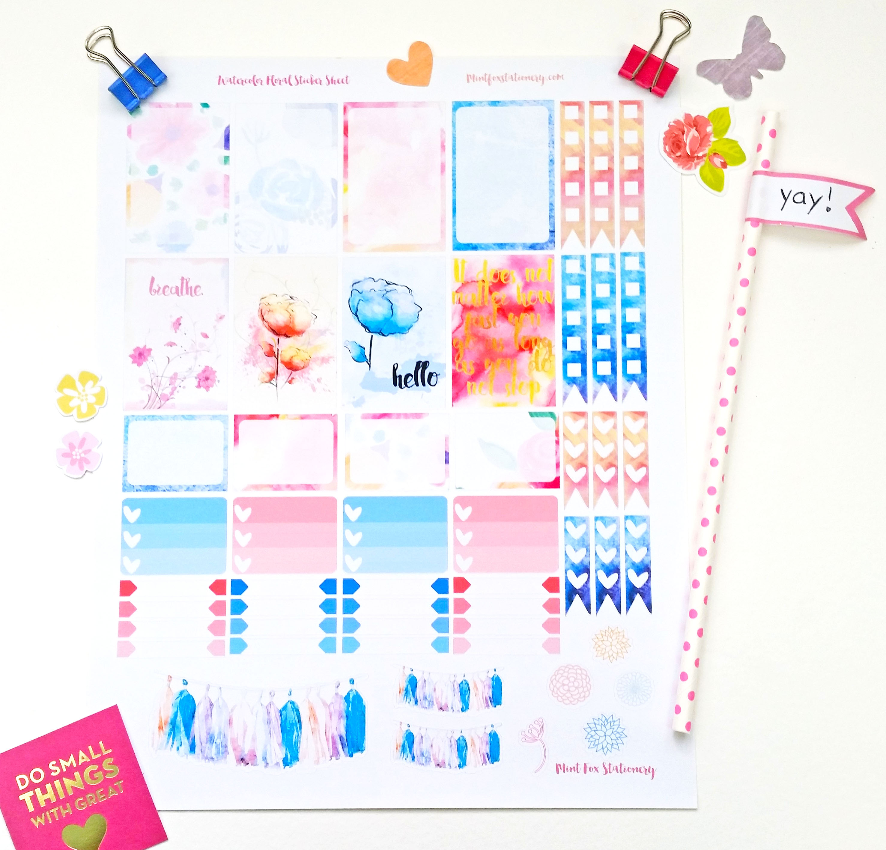 2955x2835 Watercolor Floral Happy Planner Sticker Sheet