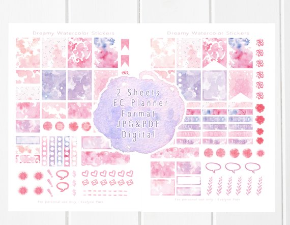 570x442 Watercolor Planner Stickers Printable Hand Drawn Aquarelle Etsy