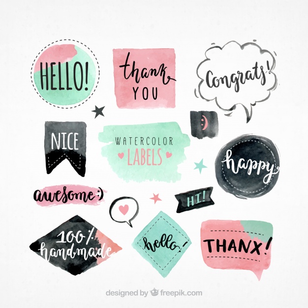 626x626 Watercolor Stickers Set With Messages Vector Free Download