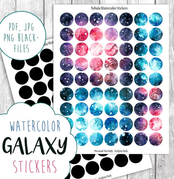 570x587 Galaxy Art Watercolor Sticker Digital Download Printable Etsy