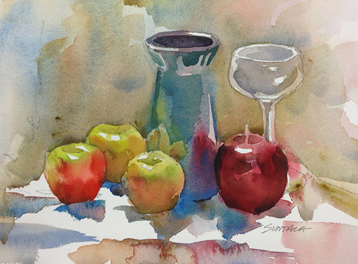 700x517 Jeff Suntala Watercolors Still Life With Vase And Glass