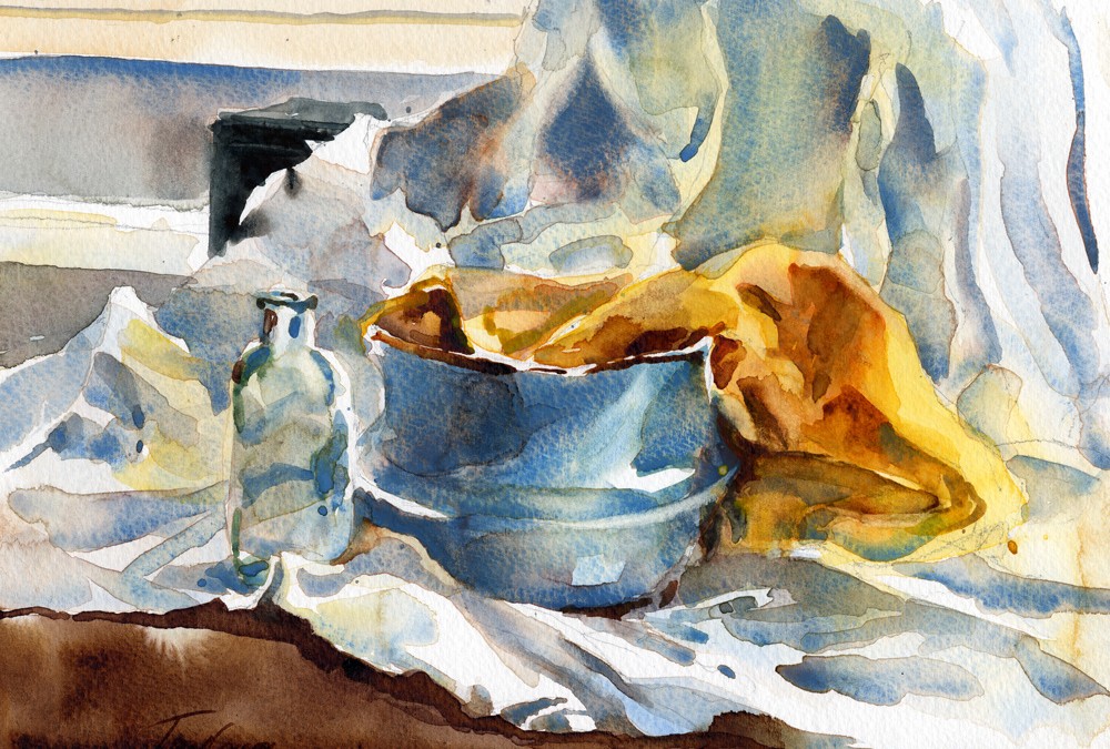 1000x675 Cerulean Watercolor Still Life Painting Vermont