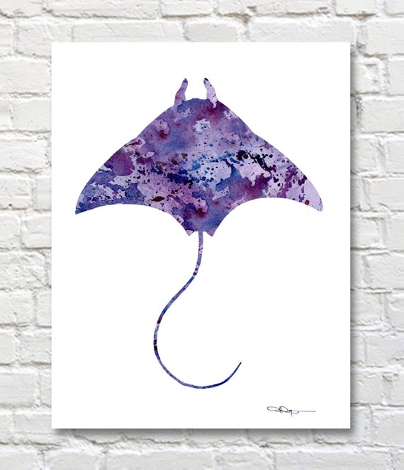 570x664 Stingray Art Print Abstract Watercolor Painting Wall Decor Etsy