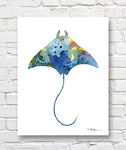 425x504 Stingray Watercolor Art Print Signed By Artist Dj