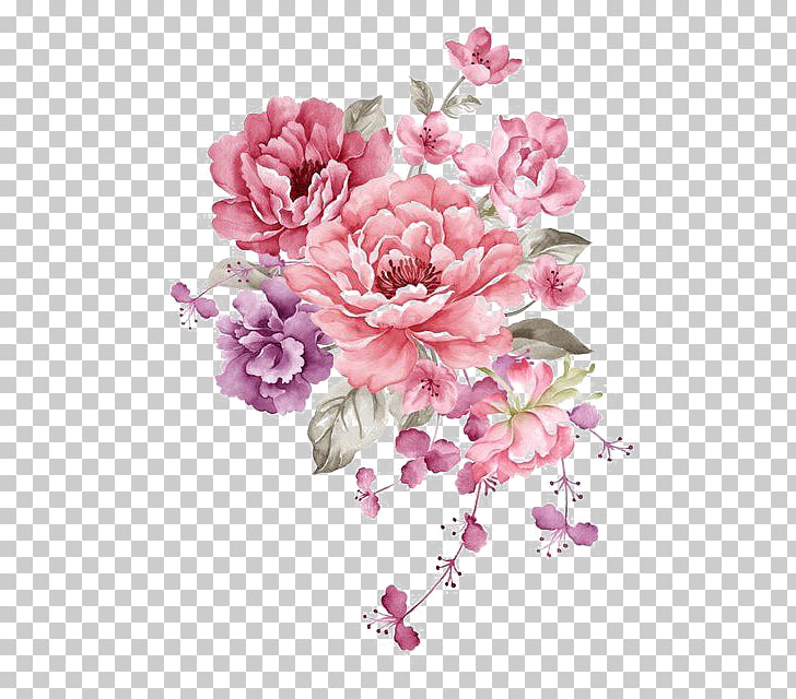 728x640 Flower Paper Watercolor Painting Stock Illustration, Pink Ink