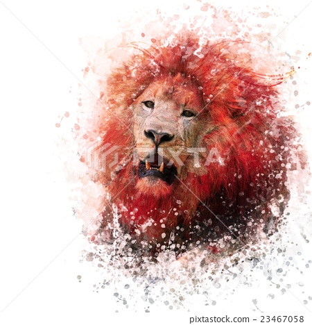 450x468 Lion Head Watercolor