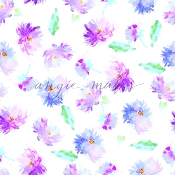 600x600 Blue Watercolor Flowers Pretty Purple And Repeating Pattern The