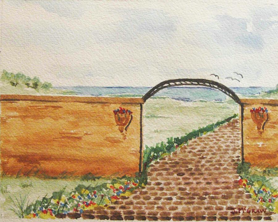 900x720 Cobble Stone Path To The Beach Watercolor Painting By Jim Mcgraw