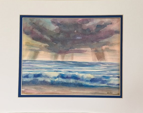 570x451 Original Watercolor Painting Storm Clouds Lake Ocean Beach Etsy