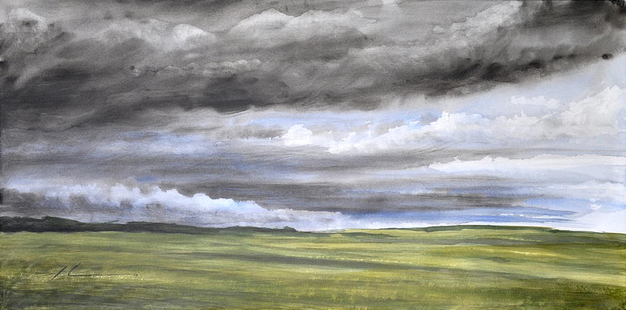 900x446 Rolling Storm Clouds Farmland Watercolor Painting Drawing By Mike