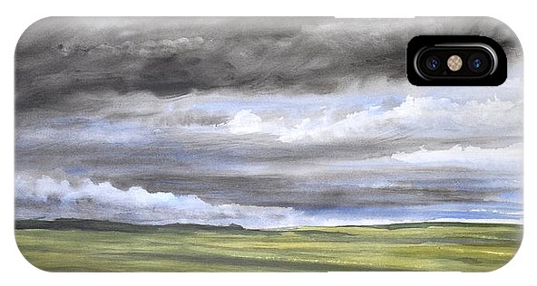 592x316 Rolling Storm Clouds Farmland Watercolor Painting Iphone X Case