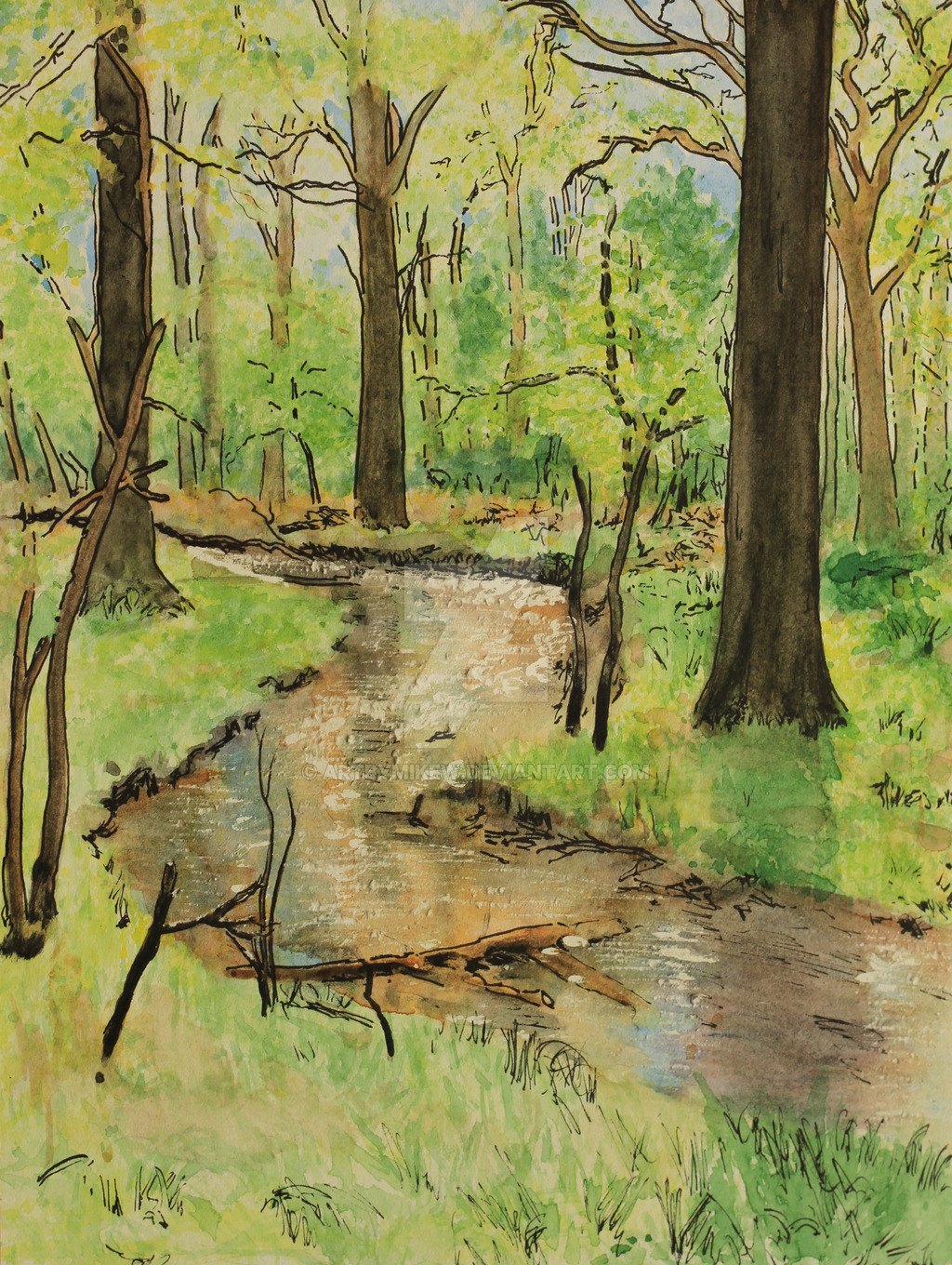 1024x1360 New Forest Stream Watercolour By Artbymikew