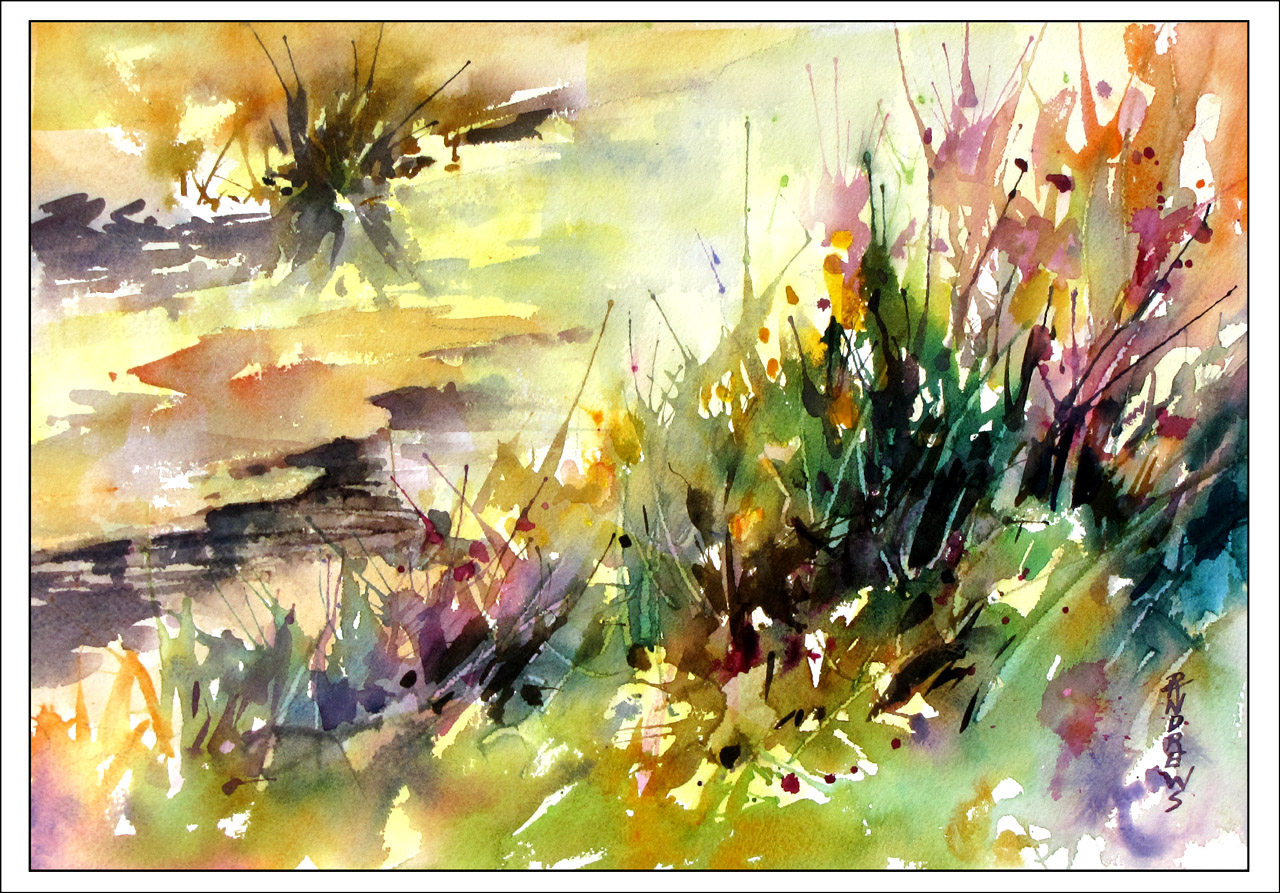 1280x893 Rae Andrews Sun Kissed Stream..watercolor Landscape...texas