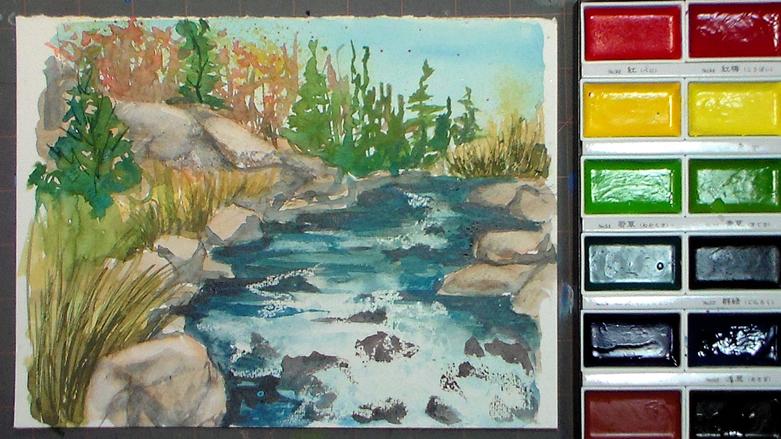 1519x854 Relax And Paint A Happy Little Stream! {Using Gansai Tambi