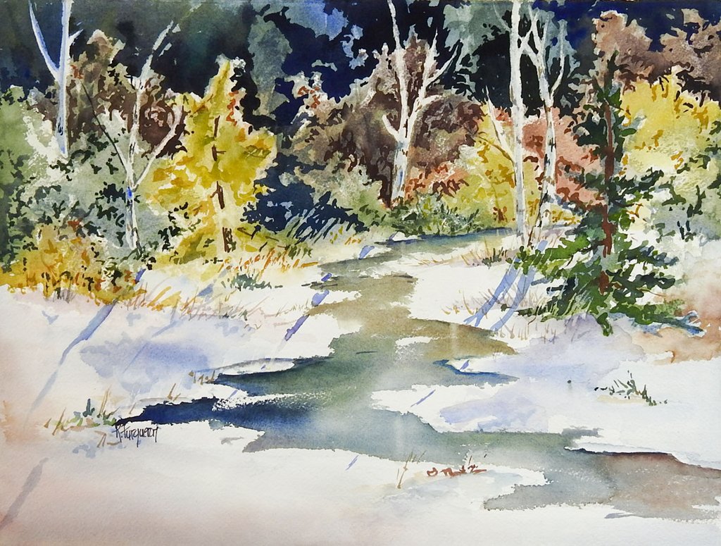 1024x775 Sunlit Forest Stream Watercolor Painting Artifax Antiques Amp Design