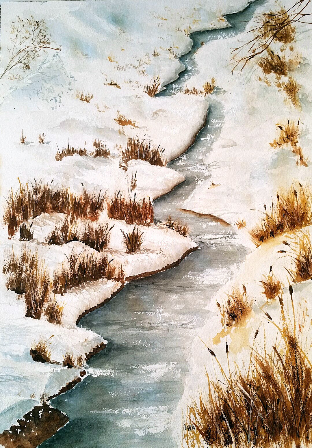 1080x1551 Watercolor Winter Stream Watercolors By Donnell Anderson