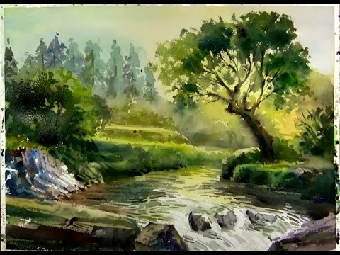 480x360 Watercolor Painting Sunshine On The Forest Stream