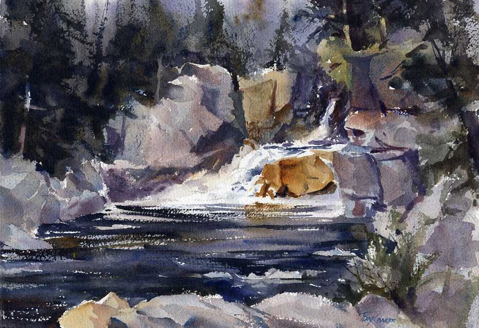 984x675 Flume Falls En Plein Air Watercolor Landscape Painting Of