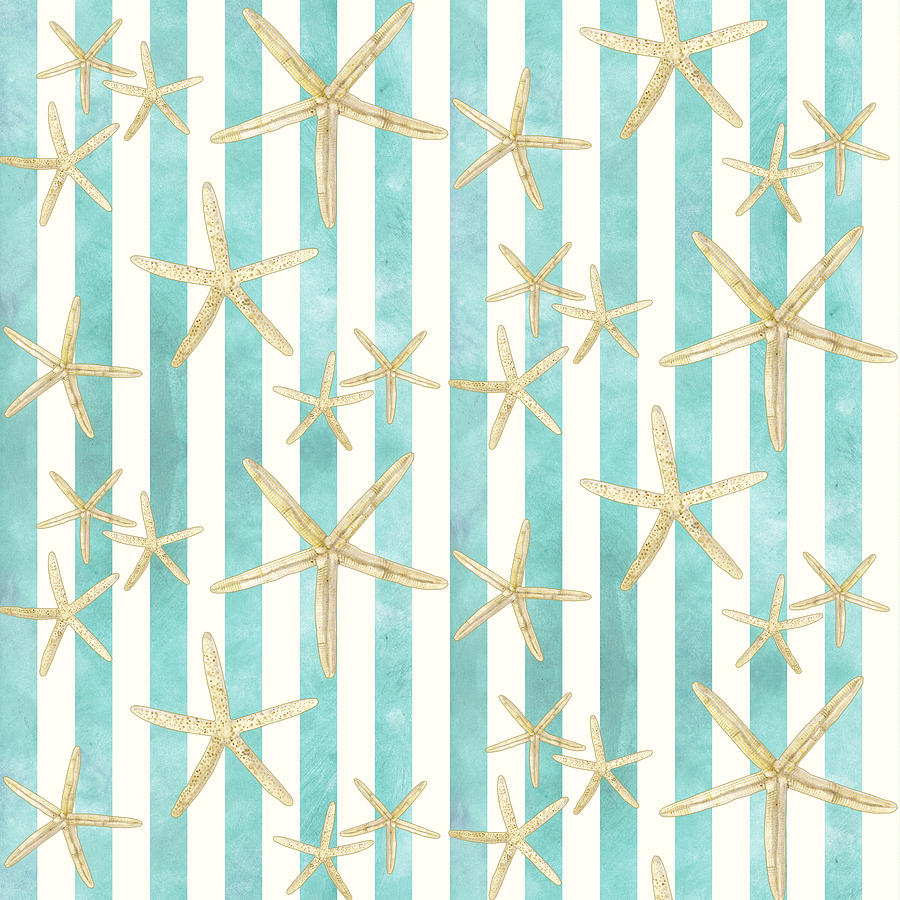 900x900 White Finger Starfish Watercolor Stripe Pattern Painting By Audrey