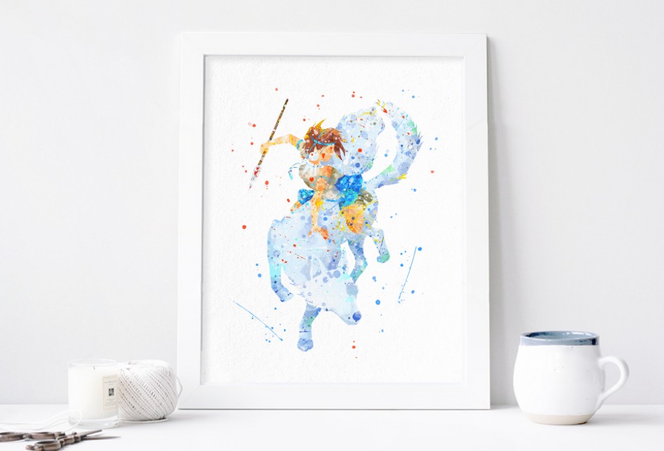 942x640 Princess Mononoke Watercolor Studio Ghibli Print, Hayao Miyazaki