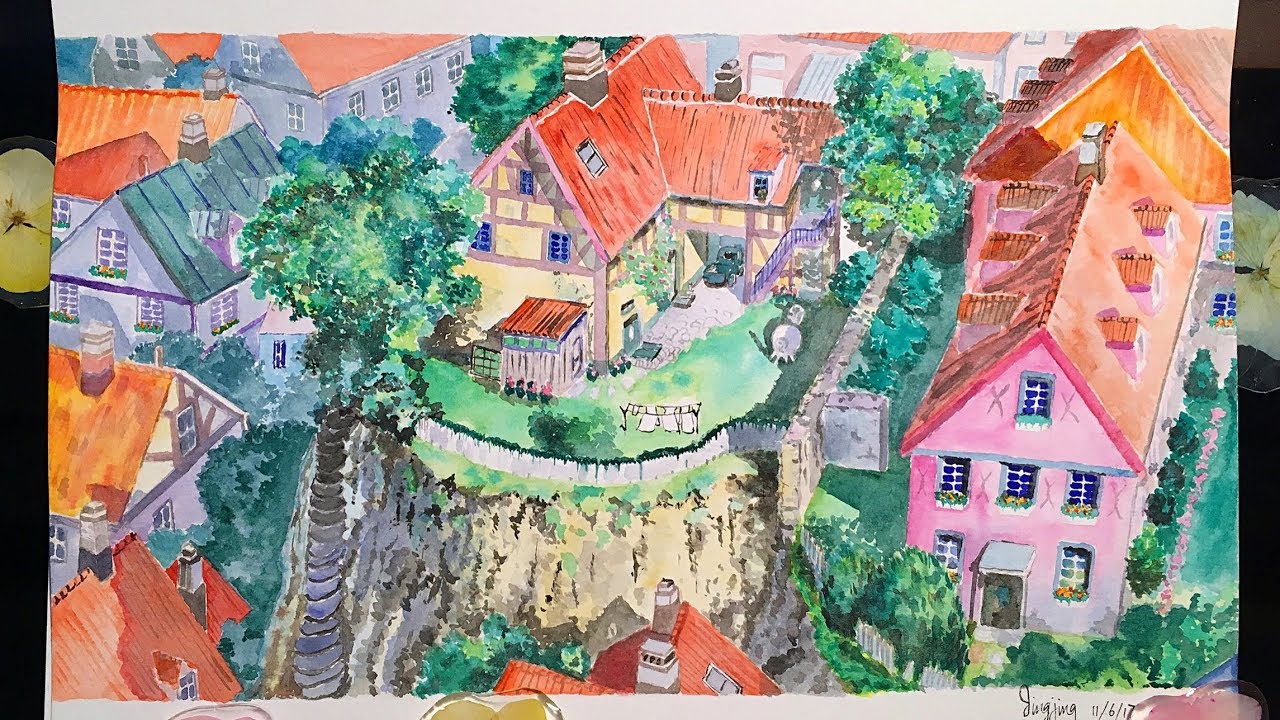 1280x720 Watercolor Speed Painting, The Miyazaki World, Studio Ghibli