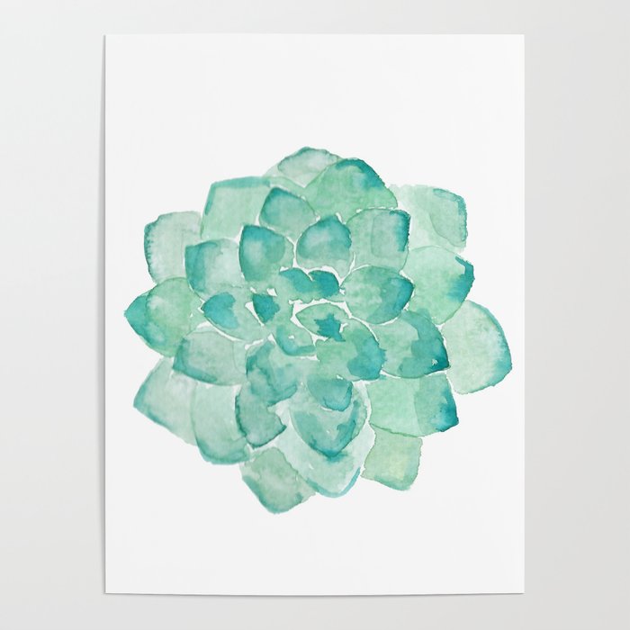 700x700 Watercolor Succulent Print In Seafoam Green Poster By Peggieprints
