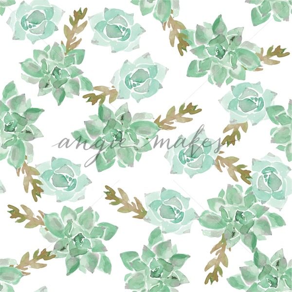 600x600 Green Succulent Watercolor Cactus Background Pattern