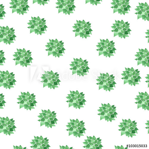 500x500 Hand Drawn Watercolor Succulent Seamless Pattern. Botanical