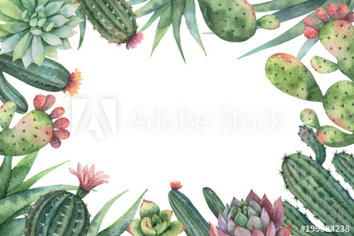 500x334 Watercolor Vector Card Of Cacti And Succulent Plants Isolated On
