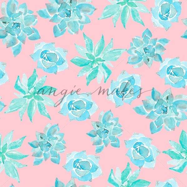 600x600 Cute Pink And Teal Watercolor Succulent Pattern. Watercolor