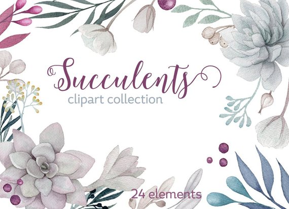 570x412 Watercolour Succulent Clipart Wedding Clip Art Flower Etsy