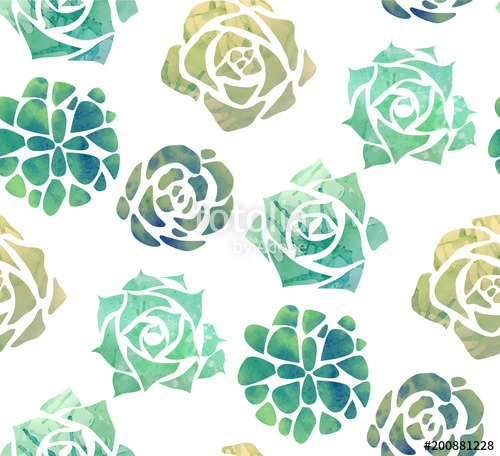 500x456 Seamless Texture With Watercolor Succulents On A White Background