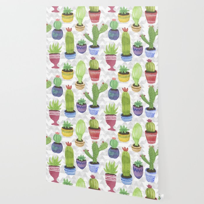 700x700 Watercolor Succulent Pattern Wallpaper By Latheandquill Society6
