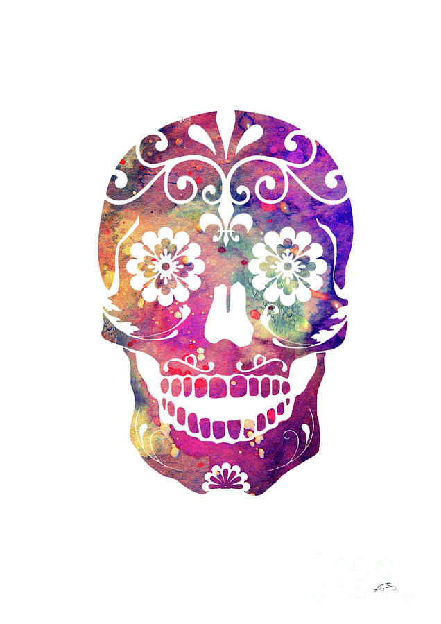 636x900 Sugar Skull 2 Watercolor Print Digital Art By Svetla Tancheva