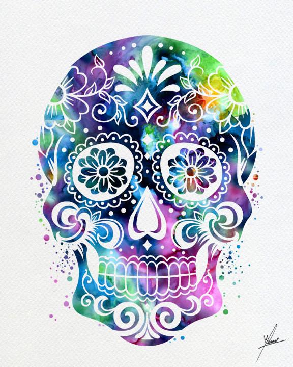 576x720 Sugar Skull Day Watercolor Illustrations Art Print Poster Handmade
