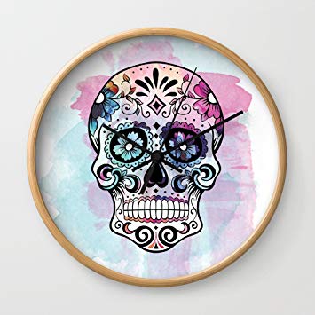 355x355 Society6 Watercolor Sugar Skull Wall Clock Natural
