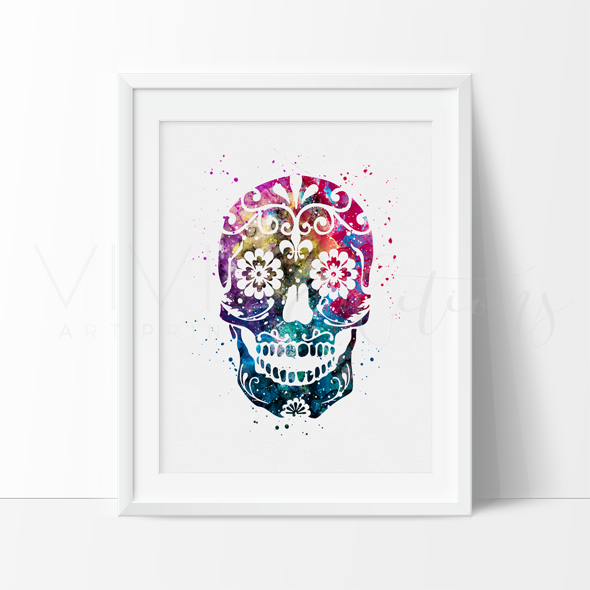 1200x1200 Sugar Skull Watercolor Art Print Wall Decor