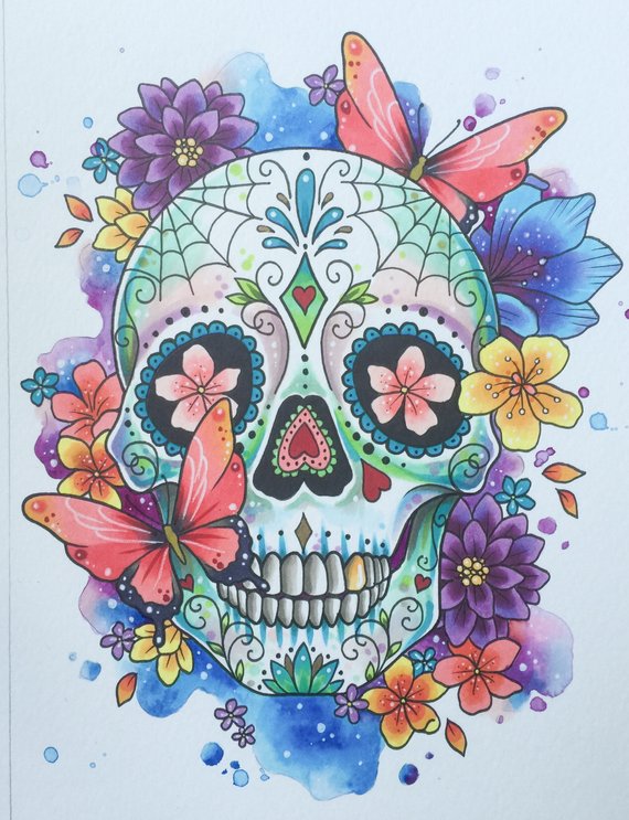 570x743 Sugar Skull Print Day Of The Dead Tattoo Print Mexican Etsy