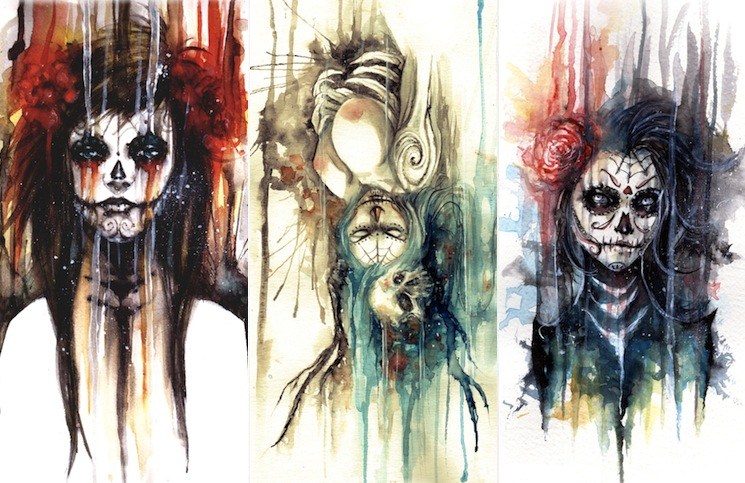 745x483 Artsy Watercolor Sugar Skull Merchandise By Akimao
