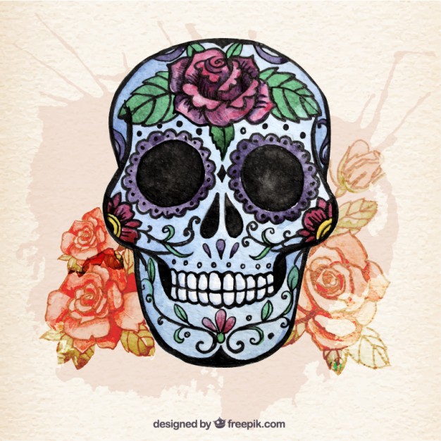 626x626 Watercolor Sugar Skull With Flowers Vector Free Download