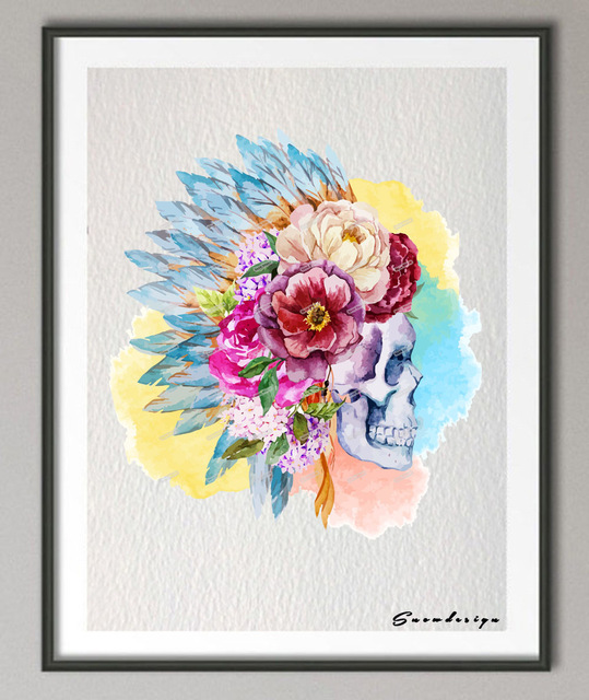 539x640 Diy Original Watercolor Sugar Skull Day Of The Dead Wall Art