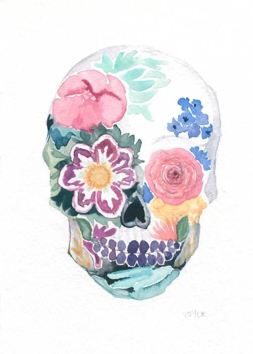 500x700 Day Of The Dead Watercolor Sugar Skull 5 X 7 Giglee Print On