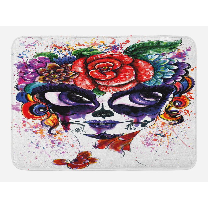 800x800 East Urban Home Watercolor Sugar Skull Bath Rug Wayfair