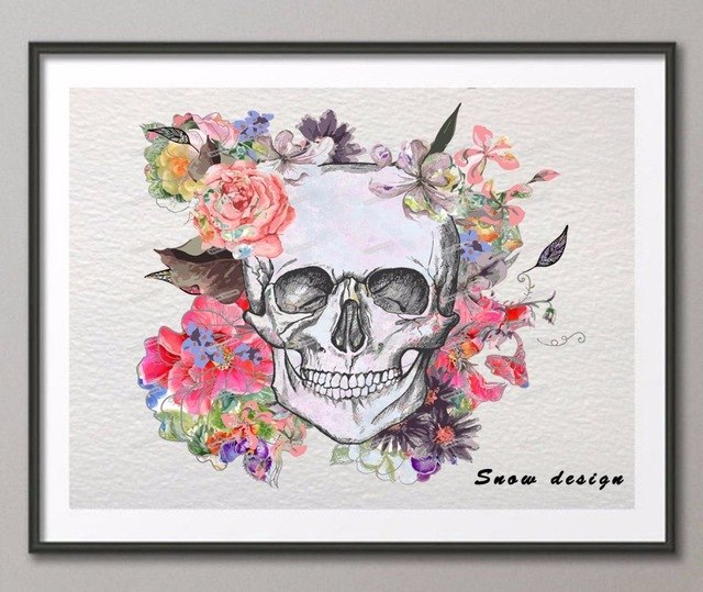 640x539 Original Watercolor Mexican Sugar Skull Canvas Painting Wall Art