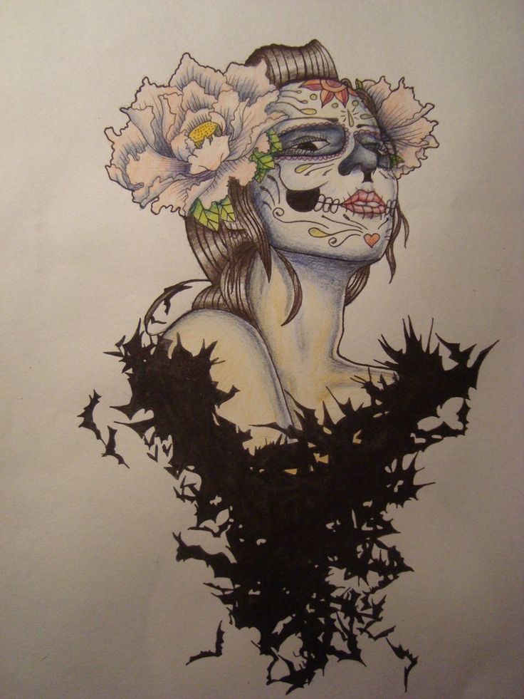 736x981 Drawn Sugar Skull Watercolor